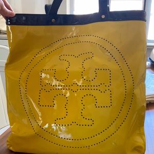 Tory Burch Tote - yellow with navy straps